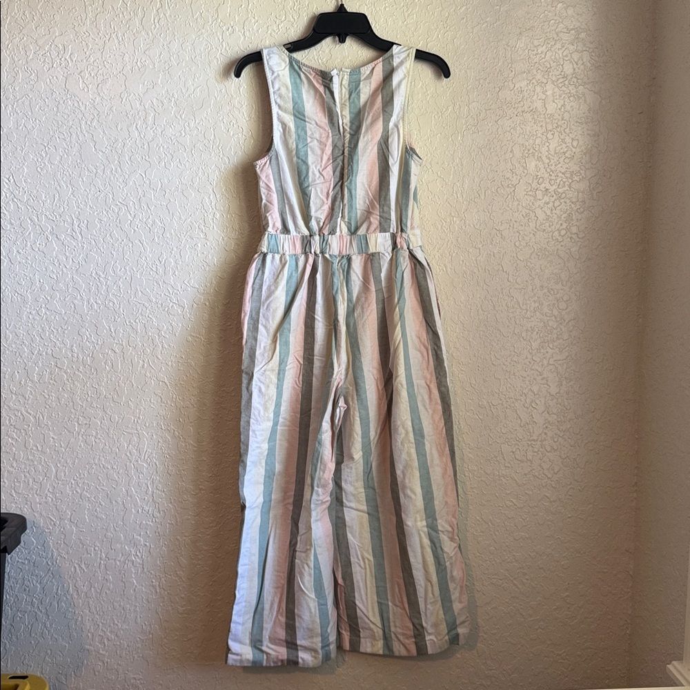 Lucky Brand Daisy Striped Jumpsuit Size Small Pastel Wide Leg Cotton V-Neck - Picture 4 of 10